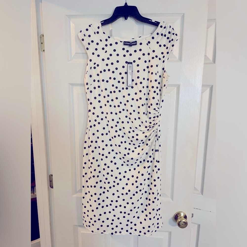 NWT Catherine Malandrino Black and White Ruched Midi Dress size 10